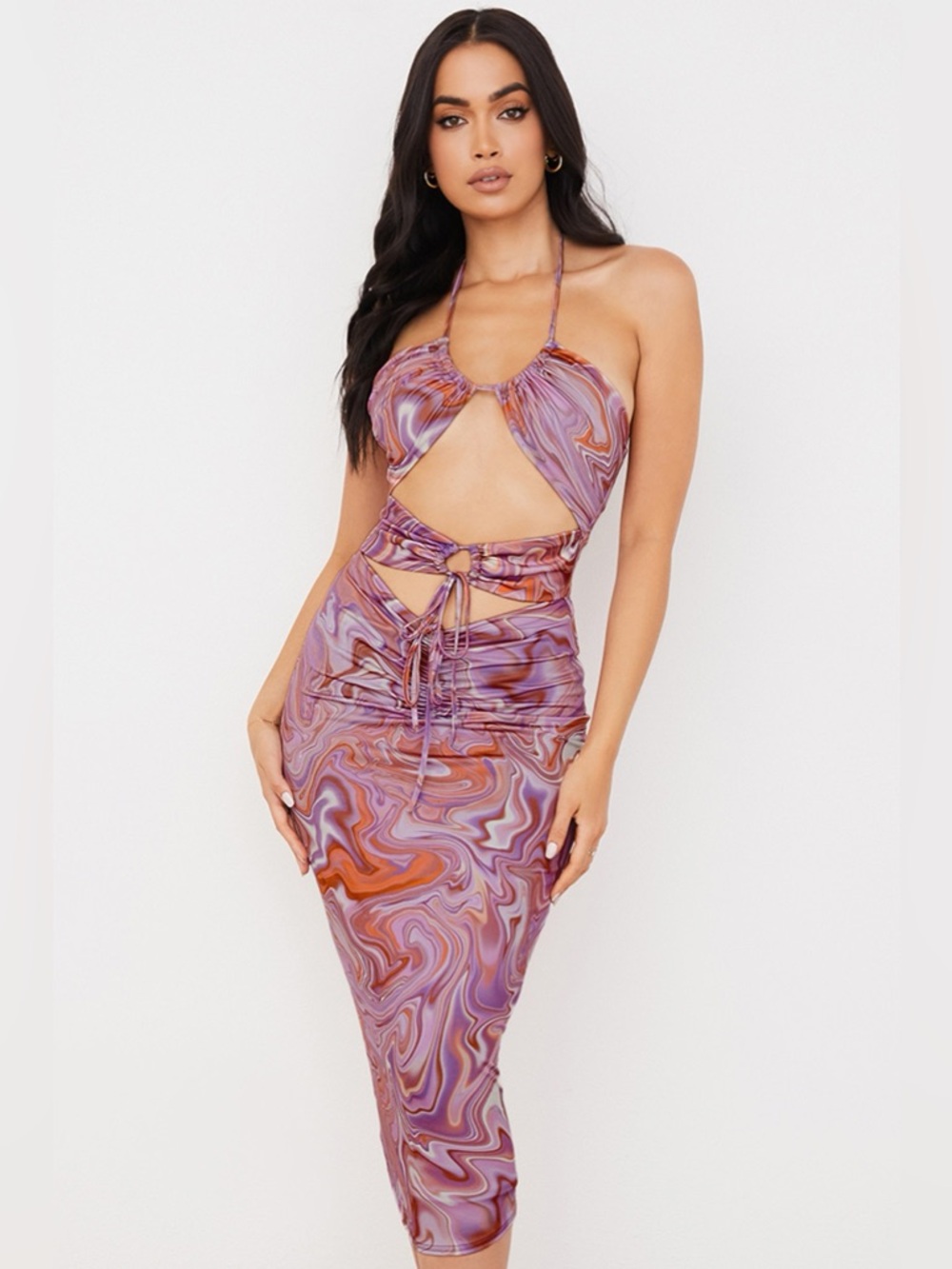 House of CB KASIA Purple Swirl Cutout Midi Dress - S